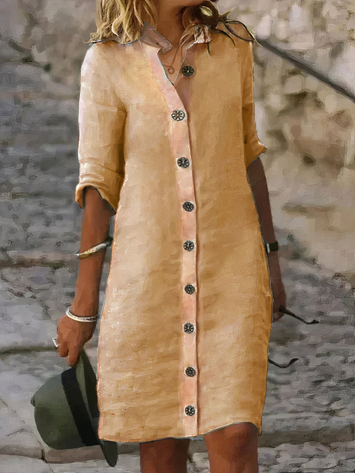 Women’s Button-Up Shirt Dress with Relaxed Fit and Collar