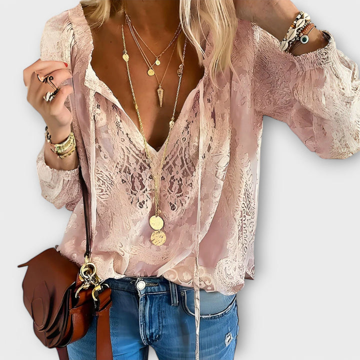 Michelle | Women's Boho V Neck Long Sleeve Casual Top