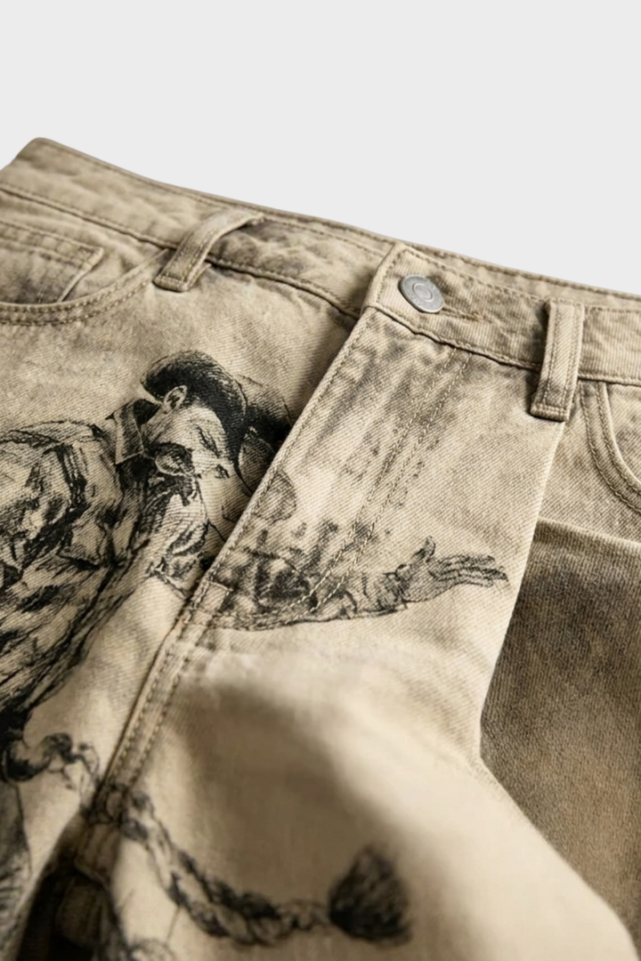 Trendy Wide-Leg Jeans with Pattern