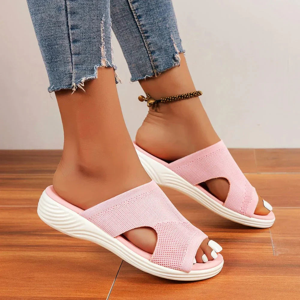 Women’s Slip-On Wedge Sandals with Stretch Knit Upper