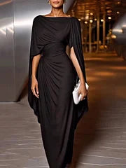 Women's Evening Dress | Long Asymmetrical with Draping