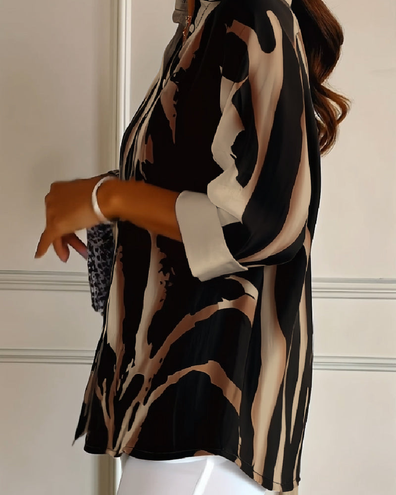 Women's Oversized Blouse with Print and Buttons
