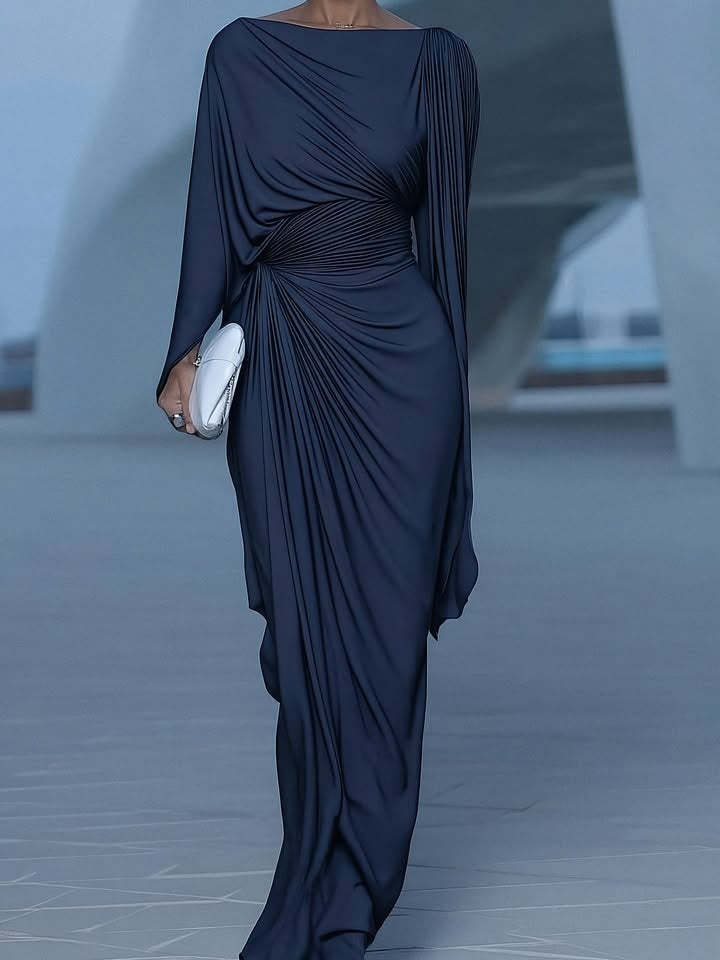Women's Evening Dress | Long Asymmetrical with Draping