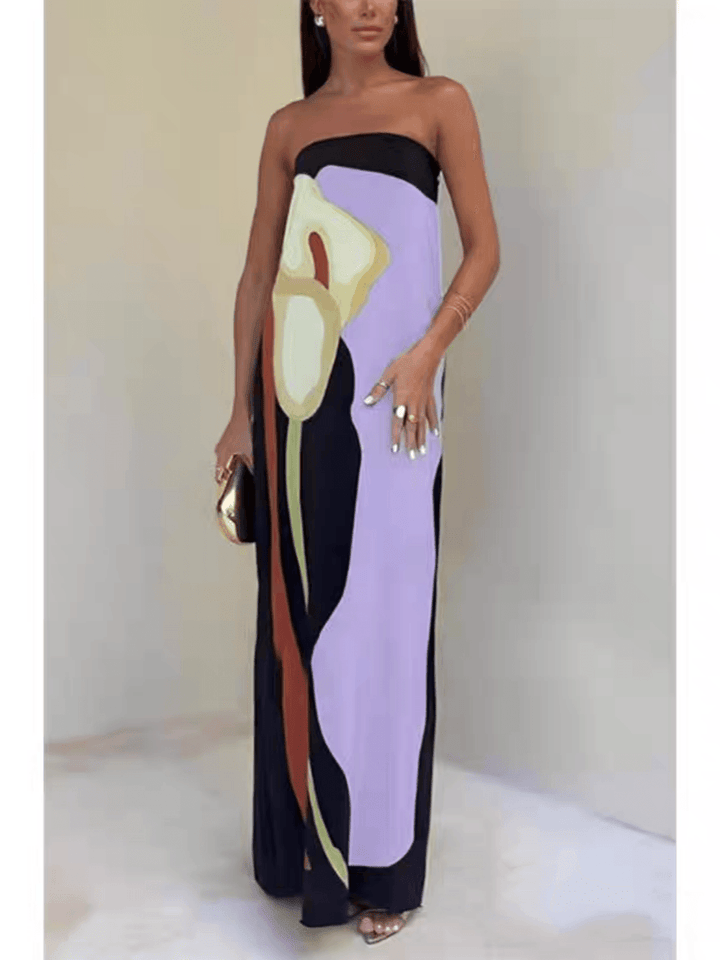 Joan | Chic Strapless Printed Maxi Party Dress