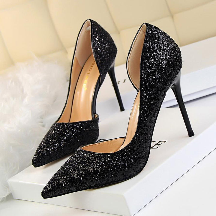 Women’s Pointed Toe High Heel Pumps with Glitter Finish