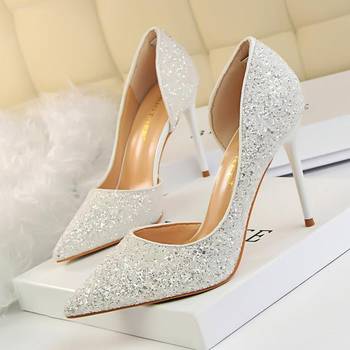 Women’s Pointed Toe High Heel Pumps with Glitter Finish