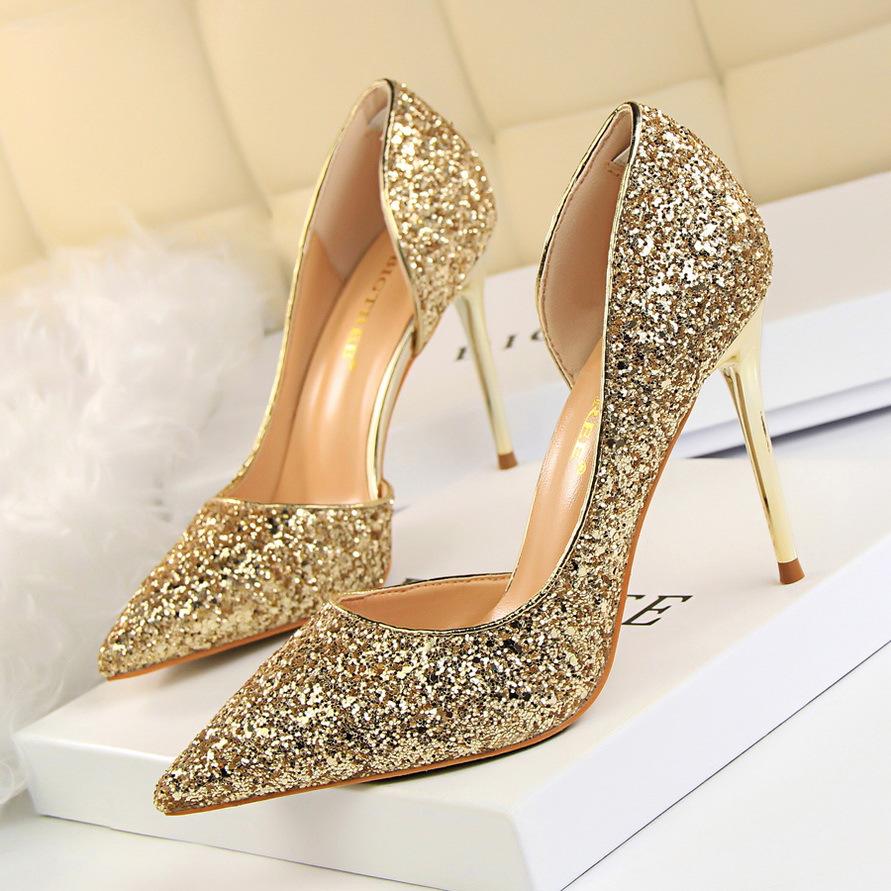 Women’s Pointed Toe High Heel Pumps with Glitter Finish