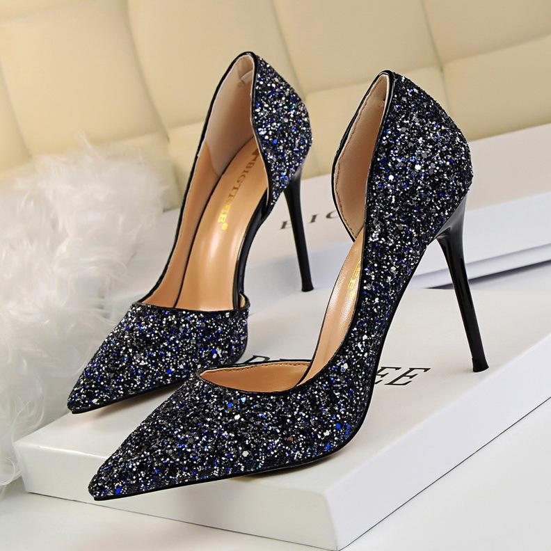 Women’s Pointed Toe High Heel Pumps with Glitter Finish