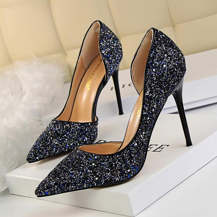 Women’s Pointed Toe High Heel Pumps with Glitter Finish