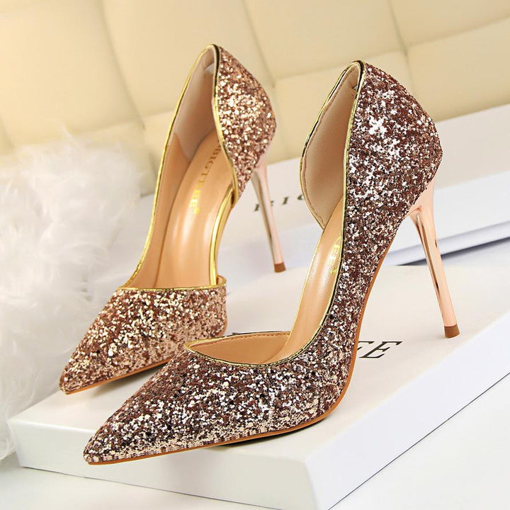 Women’s Pointed Toe High Heel Pumps with Glitter Finish