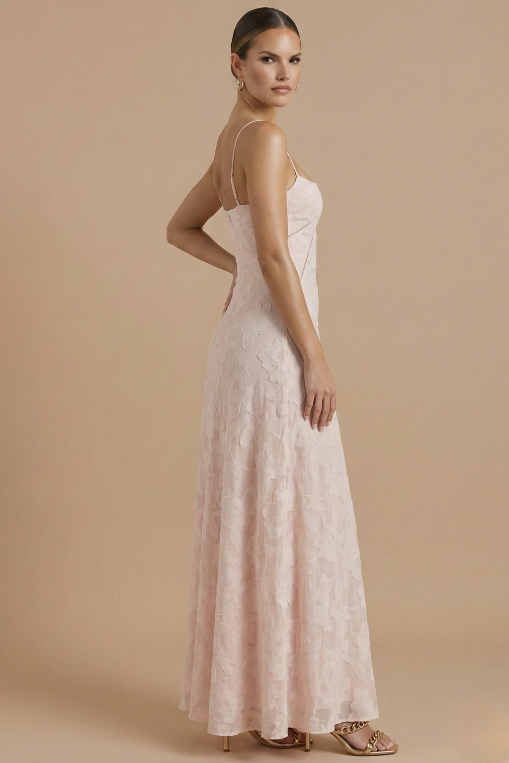 Women's Floral Maxi Dress - Spaghetti Strap Sweetheart Neck Lace Overlay