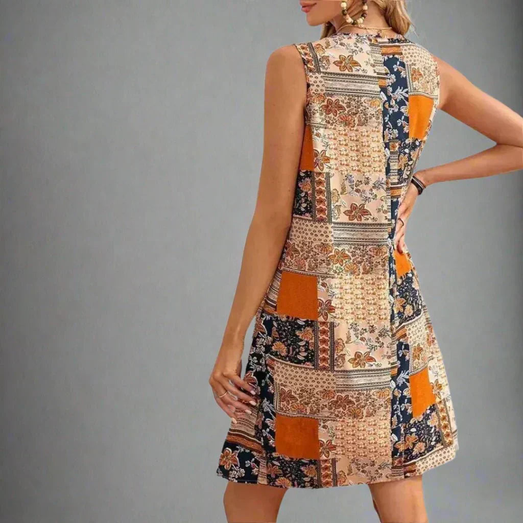 Sophia | Women's Boho Patchwork Print Sleeveless Mini Dress