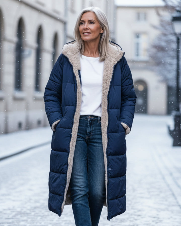 Women's Jacket | Long Quilted with Shearling and Collar