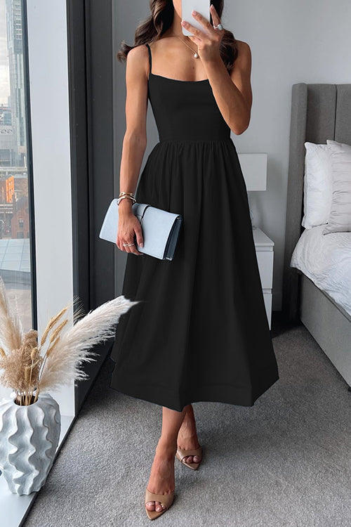 Women’s Elegant Sleeveless Midi Dress with Spaghetti Straps