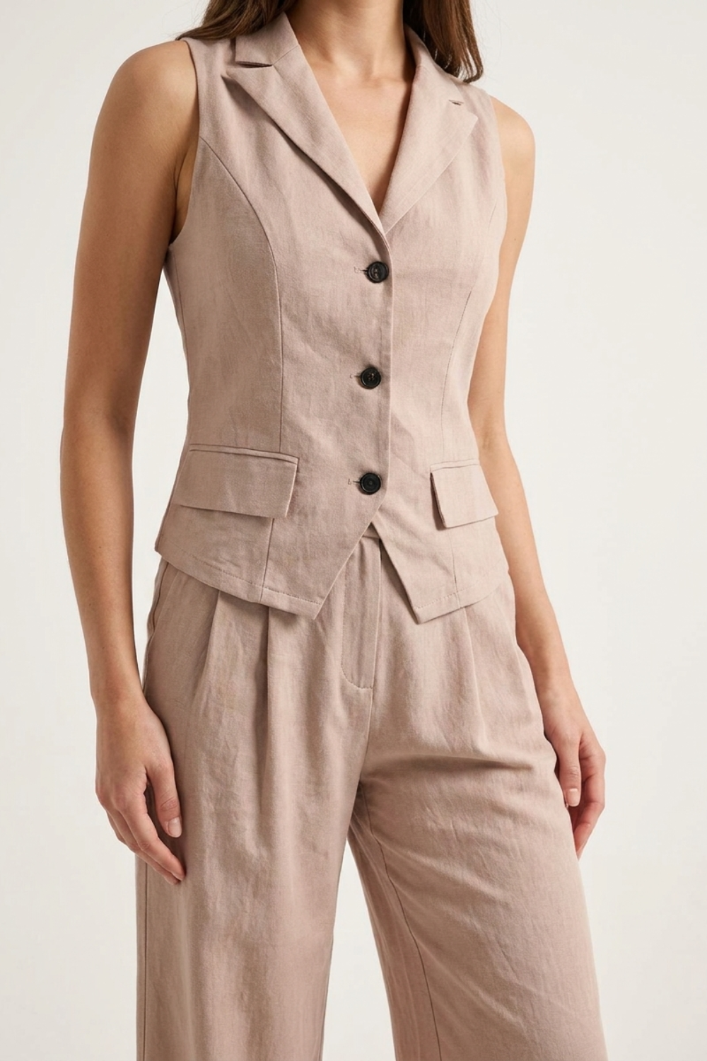 Women's Two-Piece Set with V-Neck and Buttons