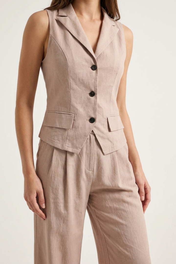Women's Two-Piece Set with V-Neck and Buttons