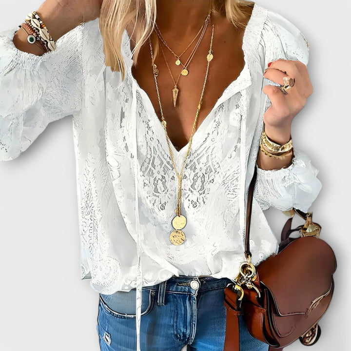 Michelle | Women's Boho V Neck Long Sleeve Casual Top