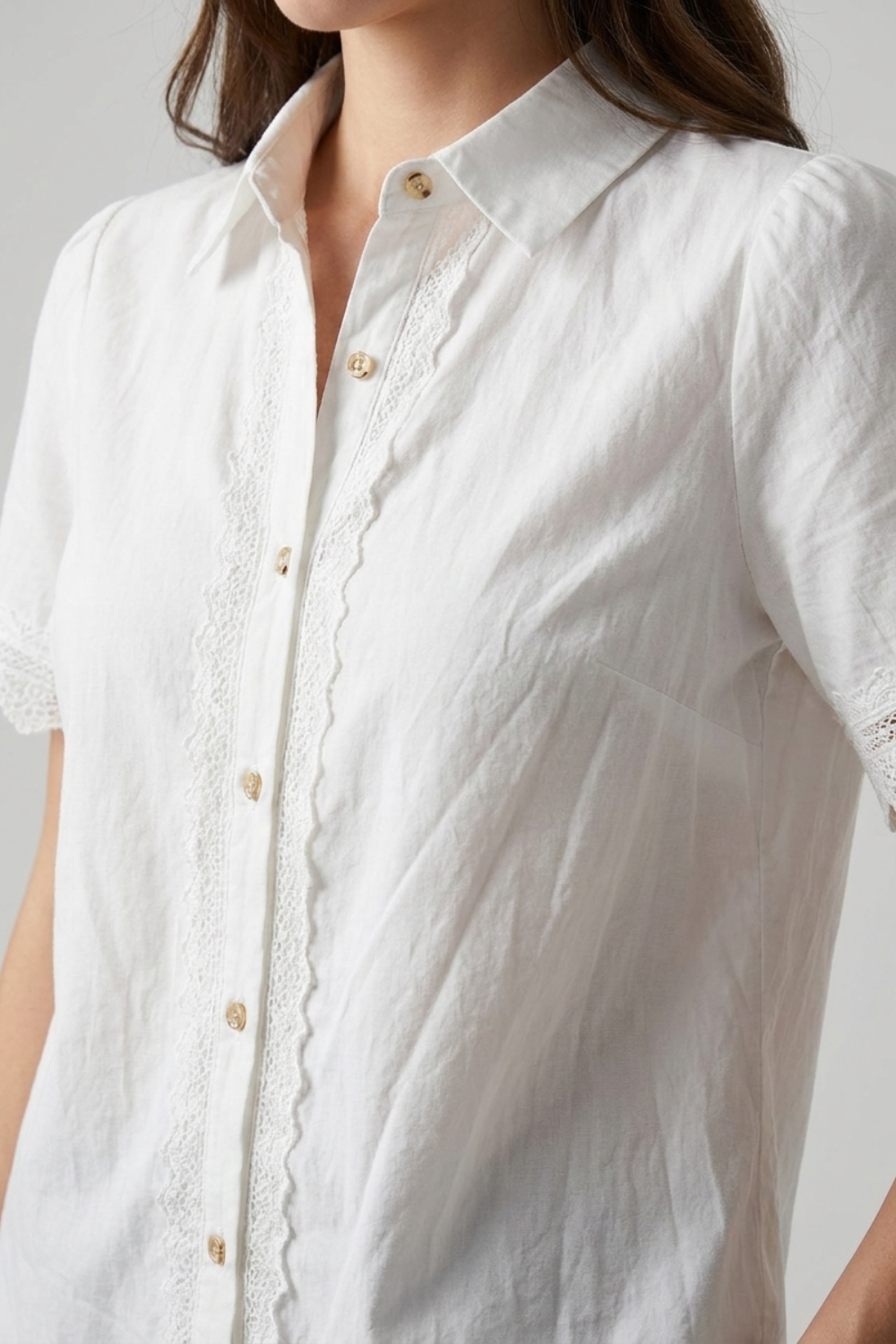 Vintage-Inspired Lace Trim White Blouse