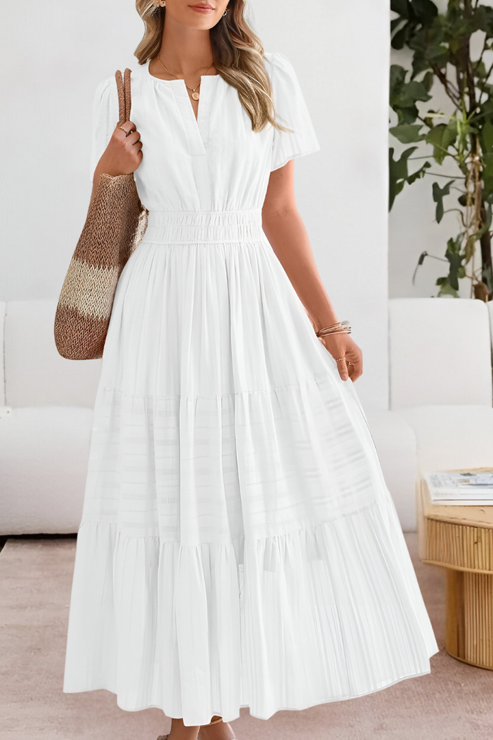 Chloe | Women's Boho Short Sleeve Smocked Midi Dress