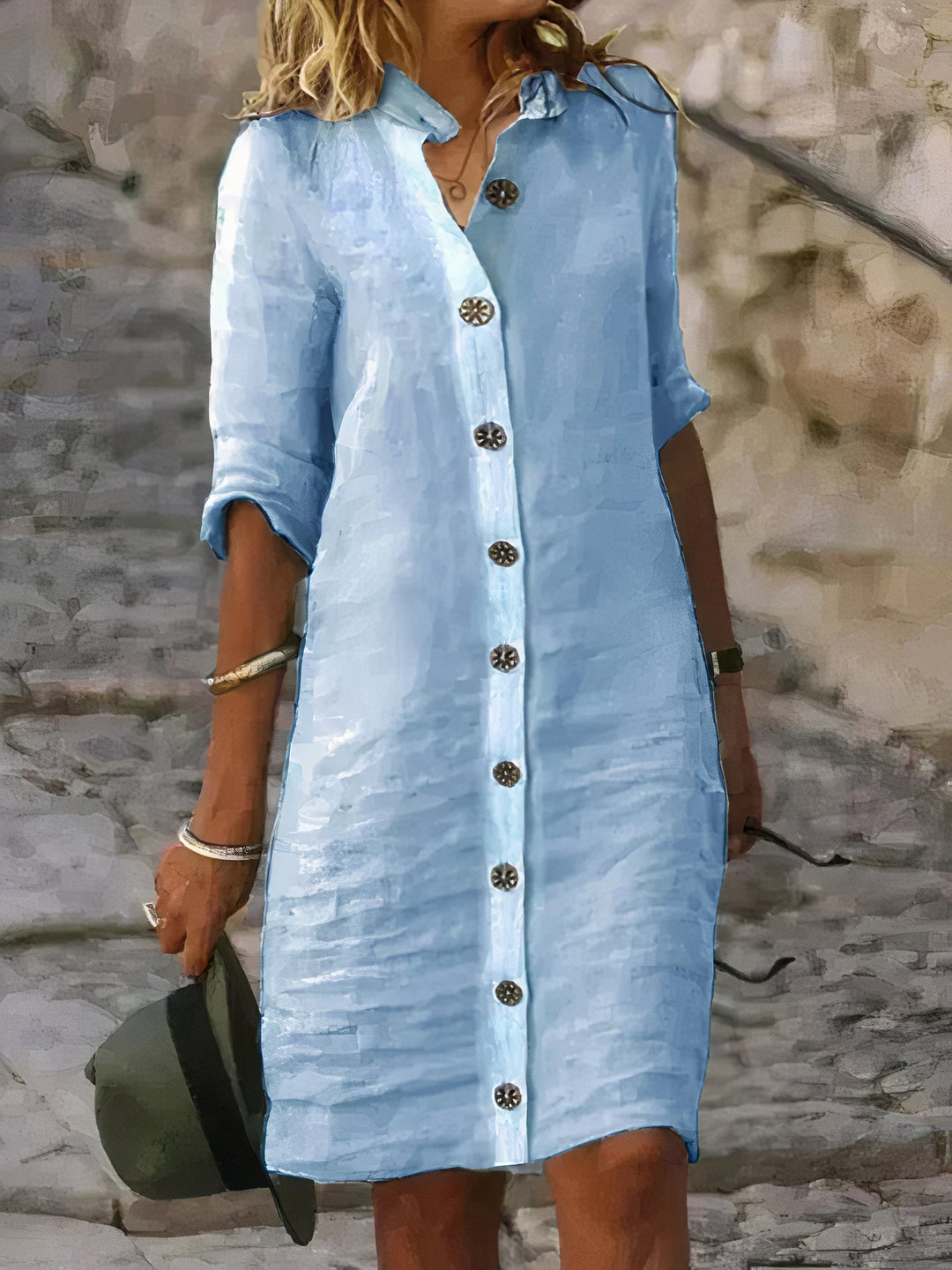 Women’s Button-Up Shirt Dress with Relaxed Fit and Collar