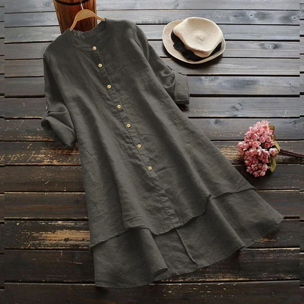 Women’s Casual Button-Front Layered Midi Dress