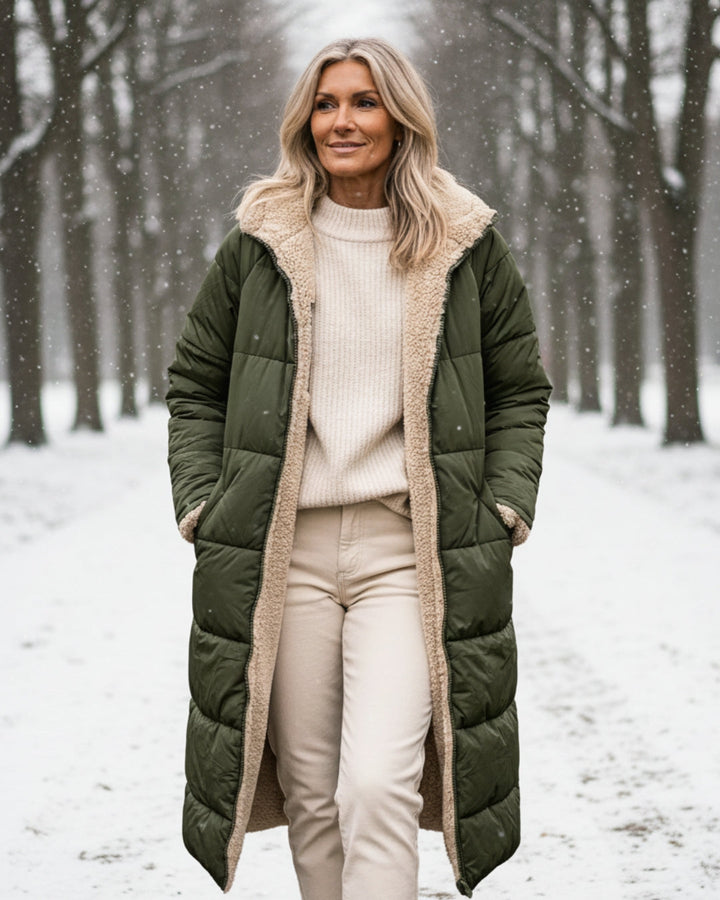 Women's Jacket | Long Quilted with Shearling and Collar