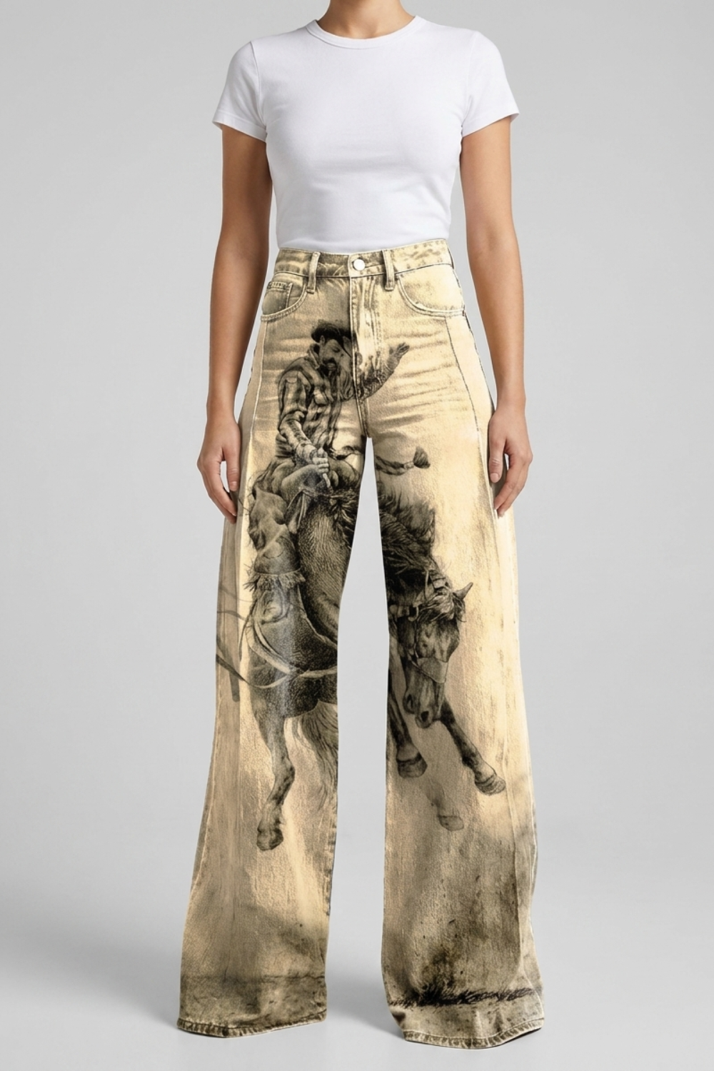 Trendy Wide-Leg Jeans with Pattern