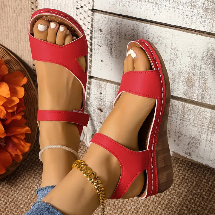 Women's sandals with straps fastened with Velcro and open toes