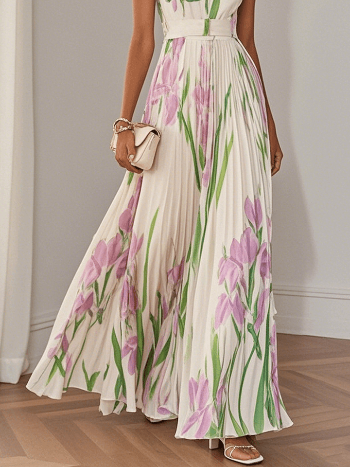 Wilma | Pleated Maxi Dress with Floral Pattern