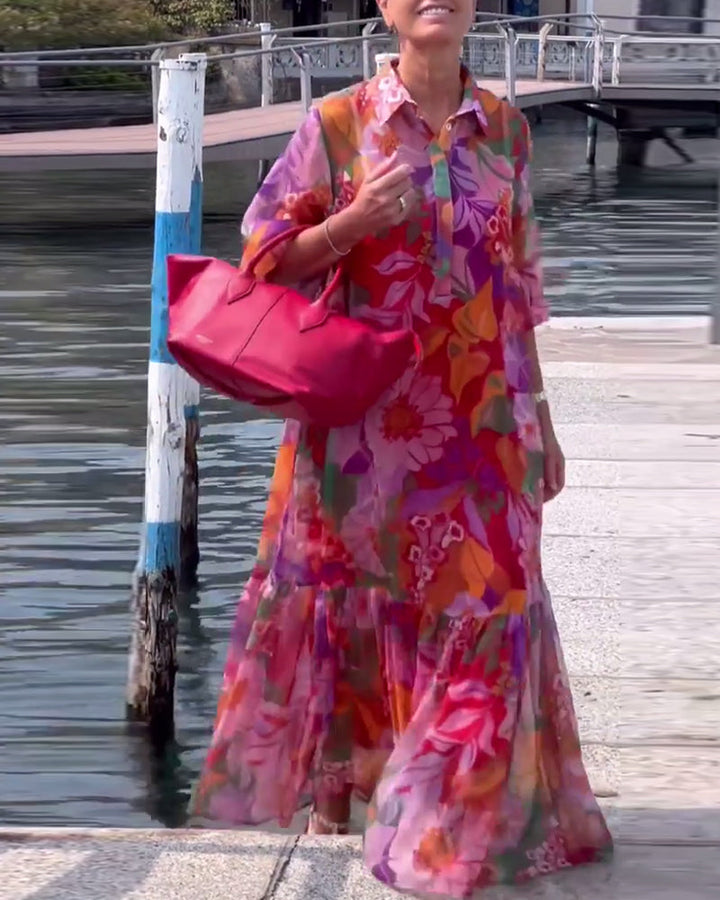 Helena | Colorfully Printed Dress with Loose Lantern Sleeves