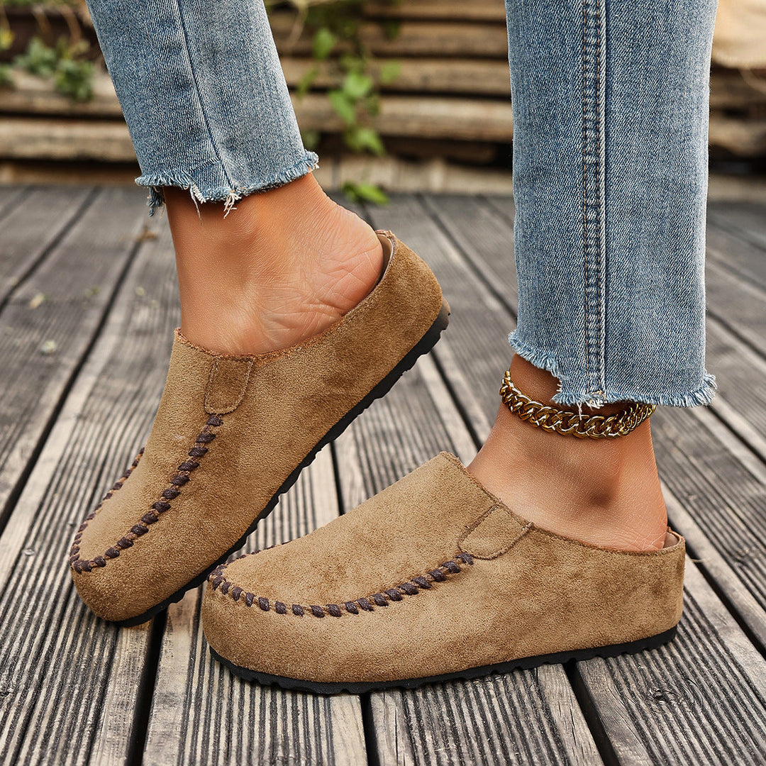 Women's Slip-On Moccasins | with Stitching and Flat Sole