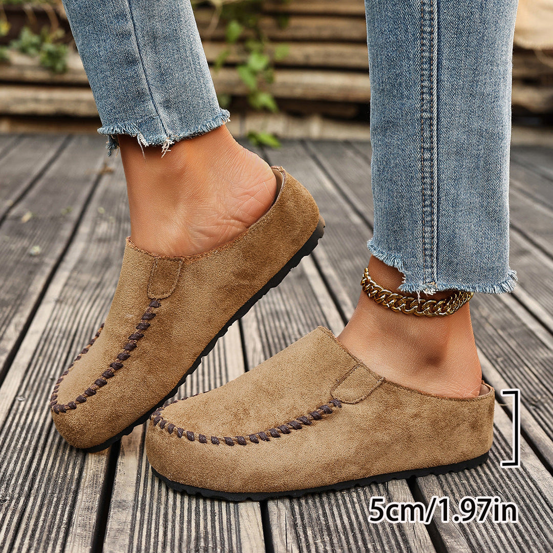 Women's Slip-On Moccasins | with Stitching and Flat Sole