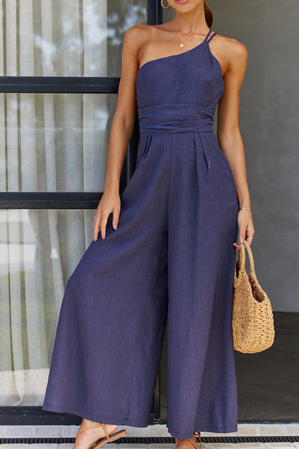Women’s One-Shoulder Wide Leg Jumpsuit with Elegant Waist Fit