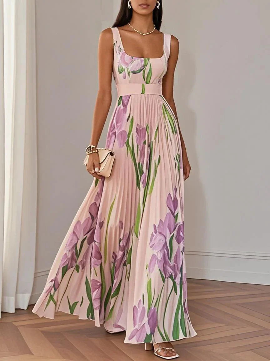 Wilma | Pleated Maxi Dress with Floral Pattern
