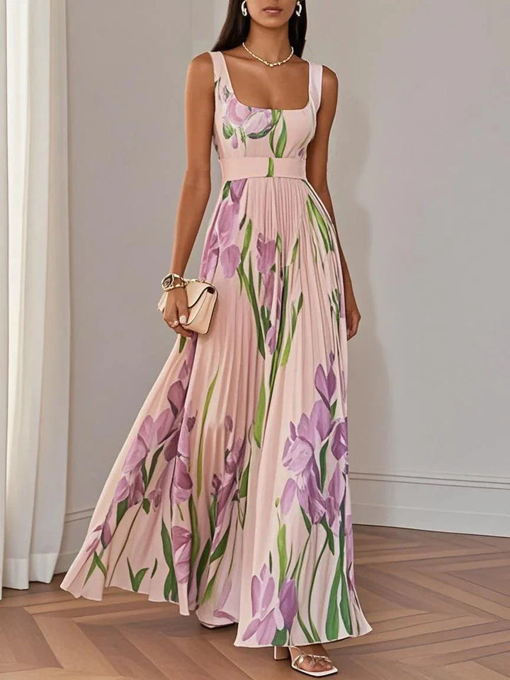 Wilma | Pleated Maxi Dress with Floral Pattern