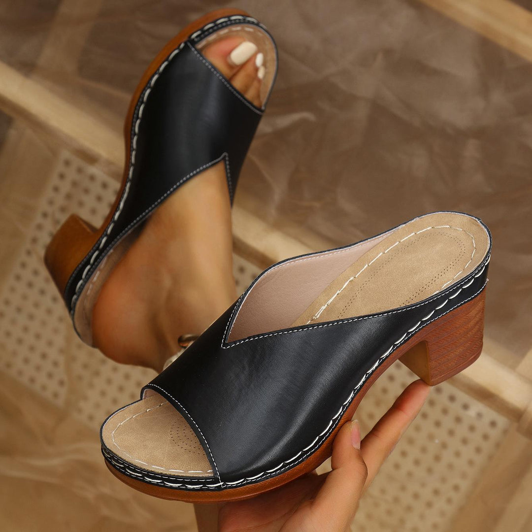 Women’s Open-Toe Mule Sandals with Chunky Heel