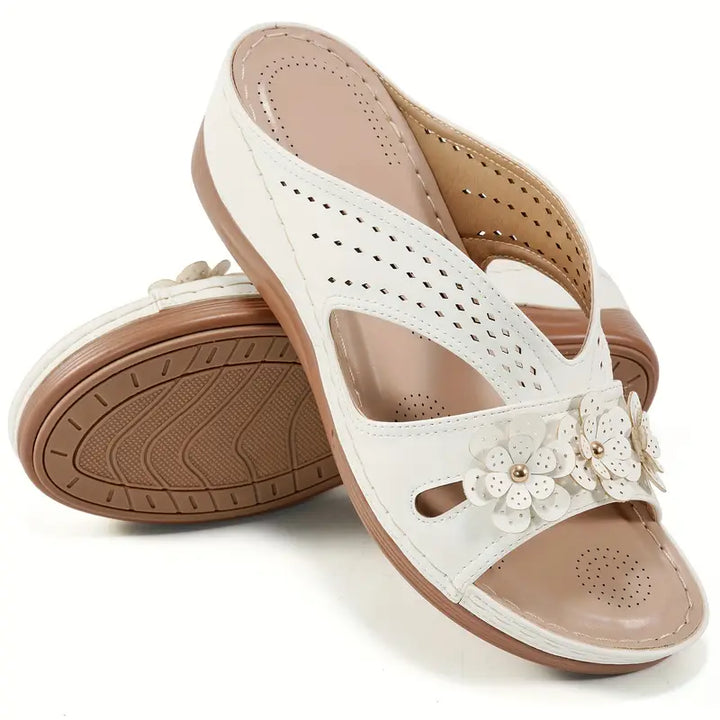 Avila | Airy Summer Shoes with Floral Decor and Wedge Heel