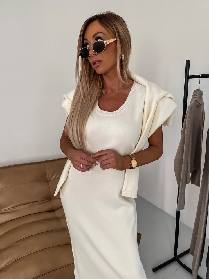 Knit set with turtleneck and midi skirt – minimalist style