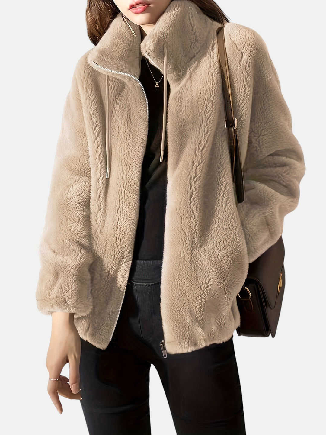 Women's jacket with soft finish and high collar