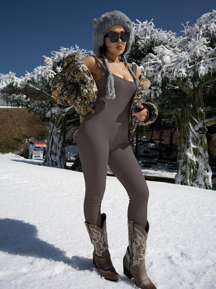 Women's Ribbed Sleeveless Fitted Jumpsuit
