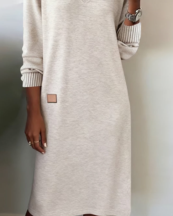 Women's Knit Dress with V-Neck and Long Sleeves