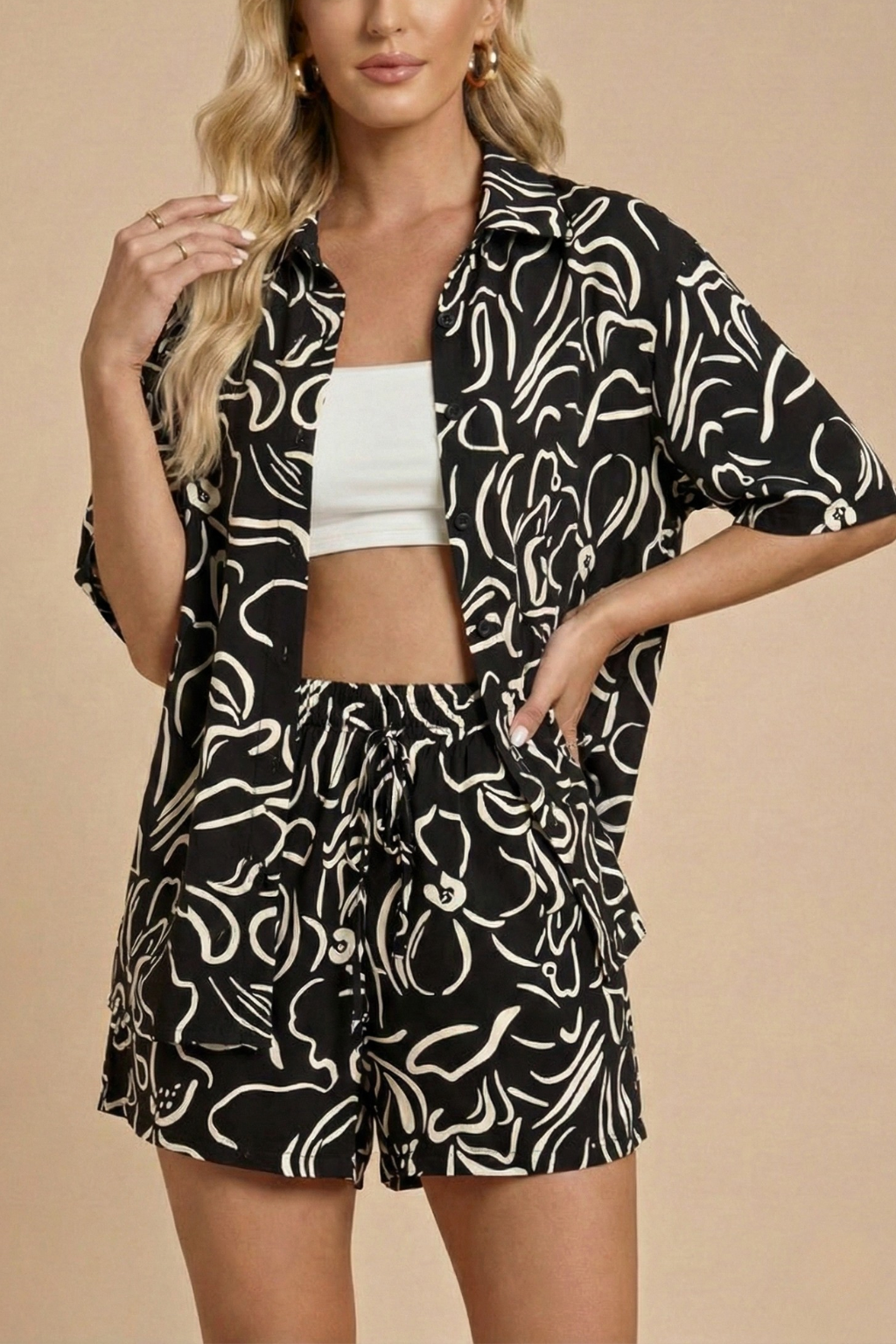 Women’s Printed Shirt & Shorts Lounge Set