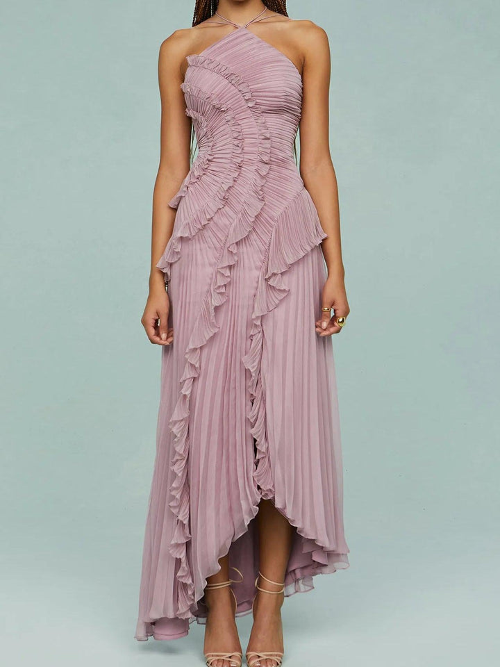 Ruth | Pleated Suspender Long Dress With Slits