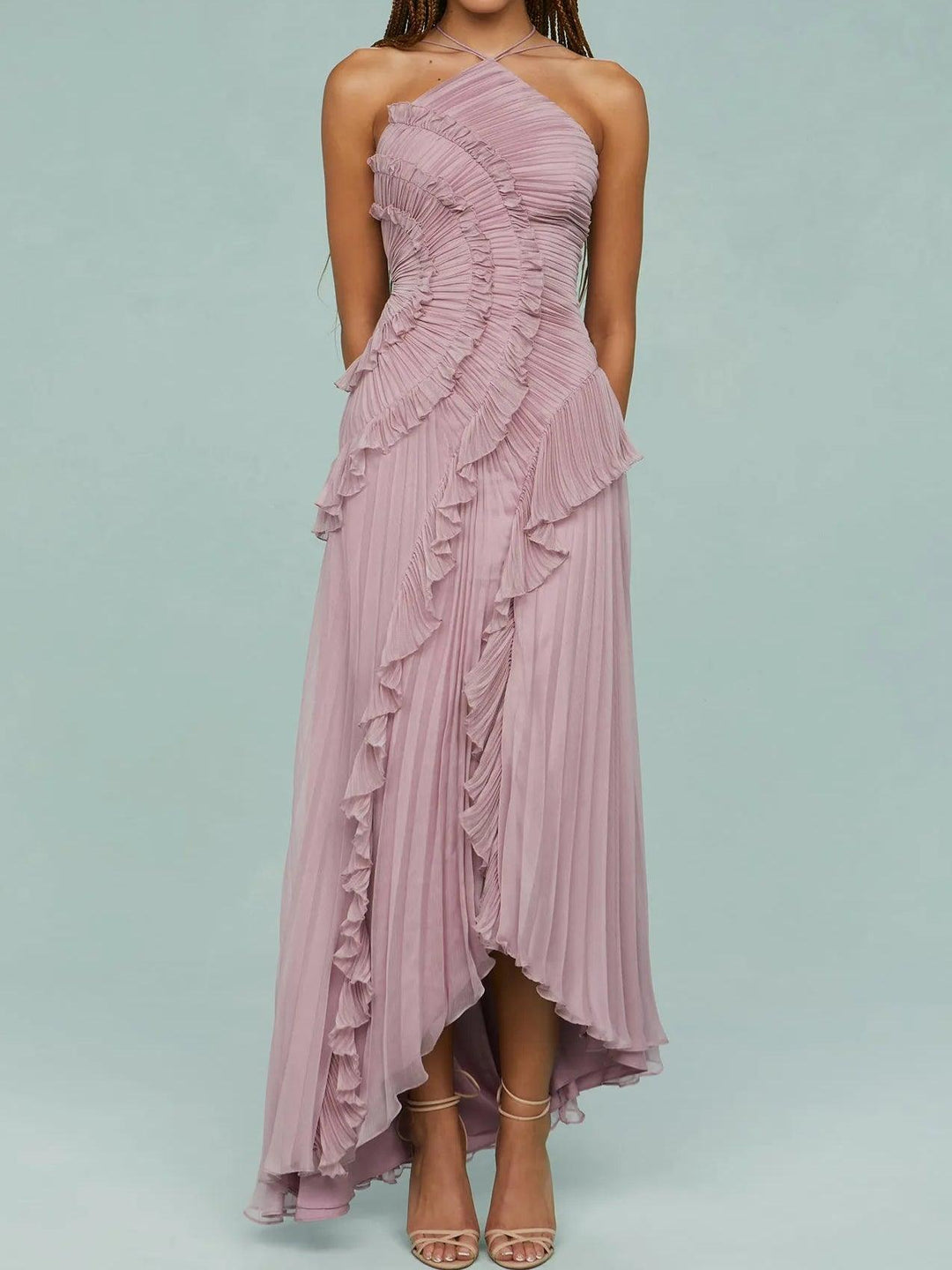 Ruth | Pleated Suspender Long Dress With Slits
