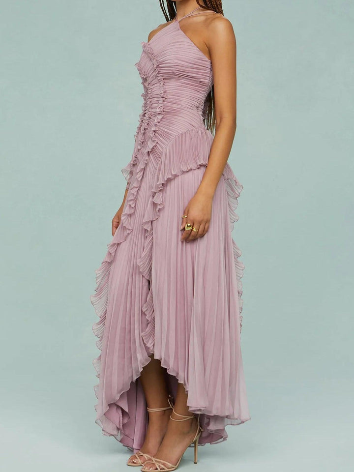 Ruth | Pleated Suspender Long Dress With Slits