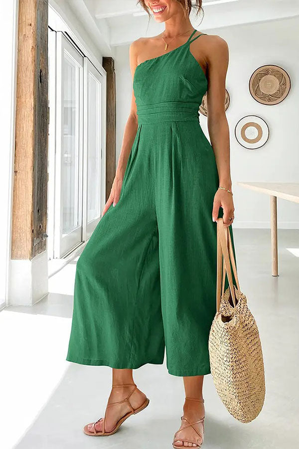 Women’s One-Shoulder Wide Leg Jumpsuit with Elegant Waist Fit