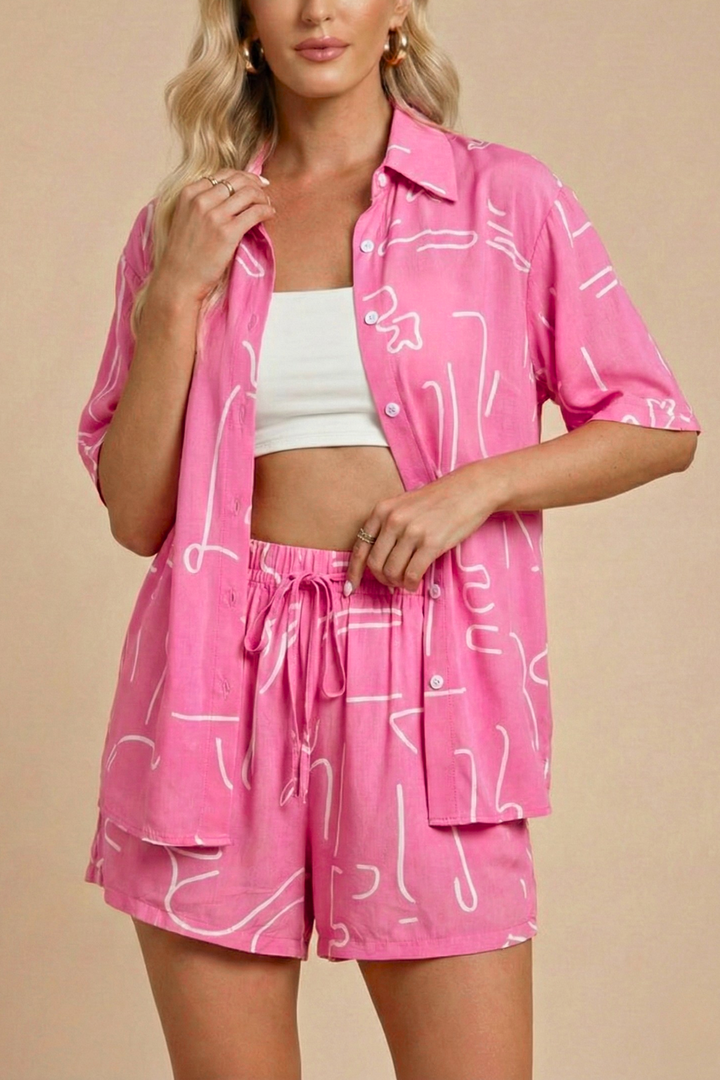 Women's Complete Set: Shirt and Shorts with Ties and Print