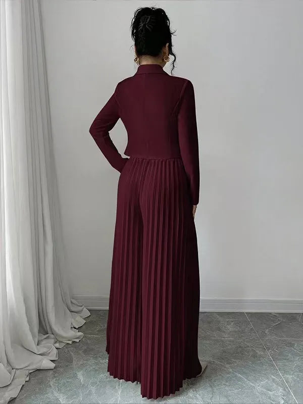 Women's Two Piece Suit Set - Cropped Blazer and Pleated Wide-Leg Pants