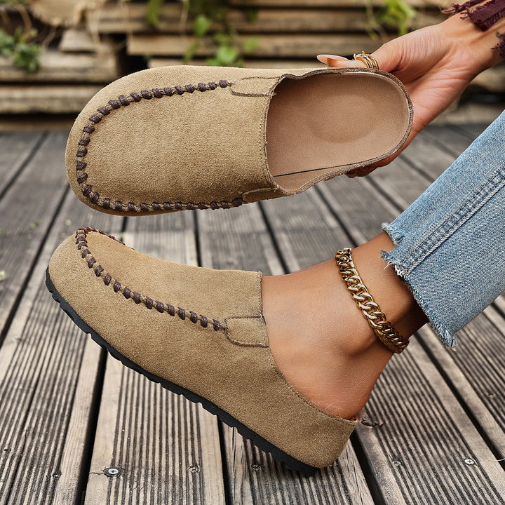 Women's Slip-On Moccasins | with Stitching and Flat Sole