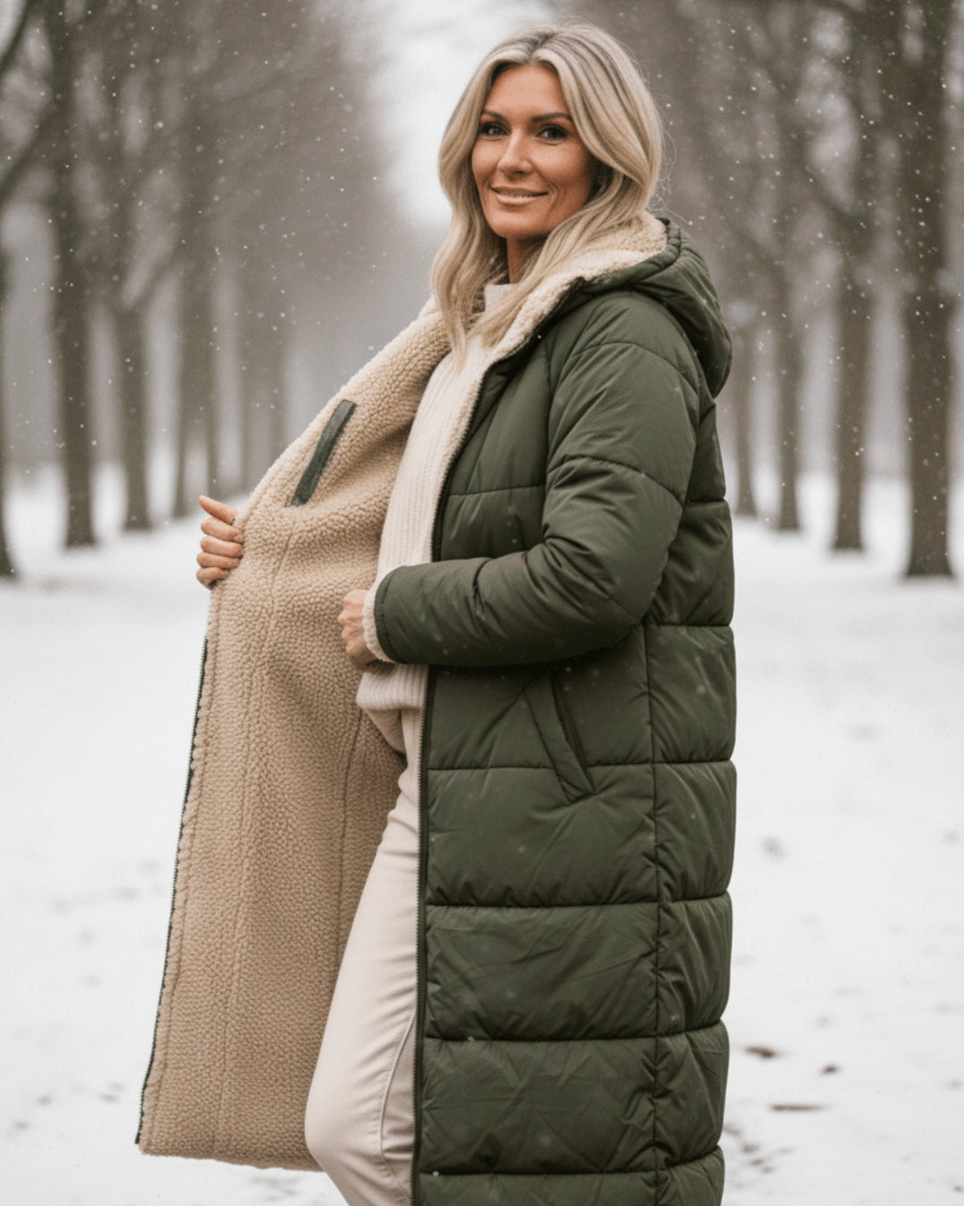 Women's Jacket | Long Quilted with Shearling and Collar